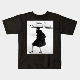 Fashion Girl woman print Car photo print Fashion Minimalist, Black and white modern print Kids T-Shirt